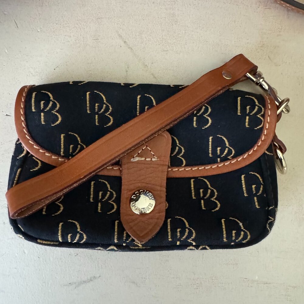 D&B Flap Wristlet Classic DB Logo, Fabric with Leather Trim